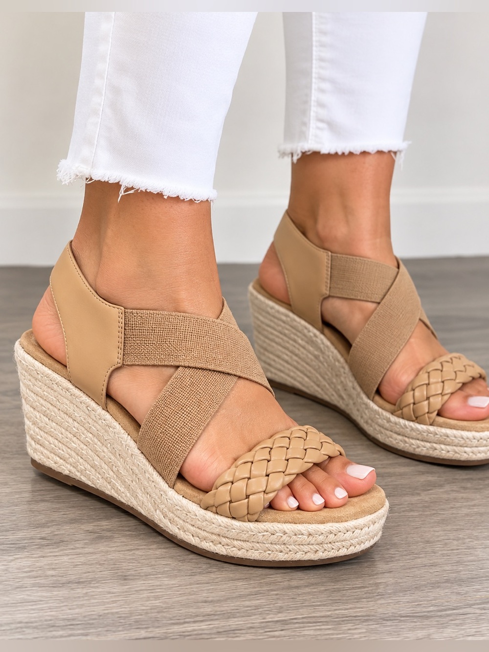 Sonoma Coraa Espadrille Wedge Sandals Tan Braided Strappy Size 7